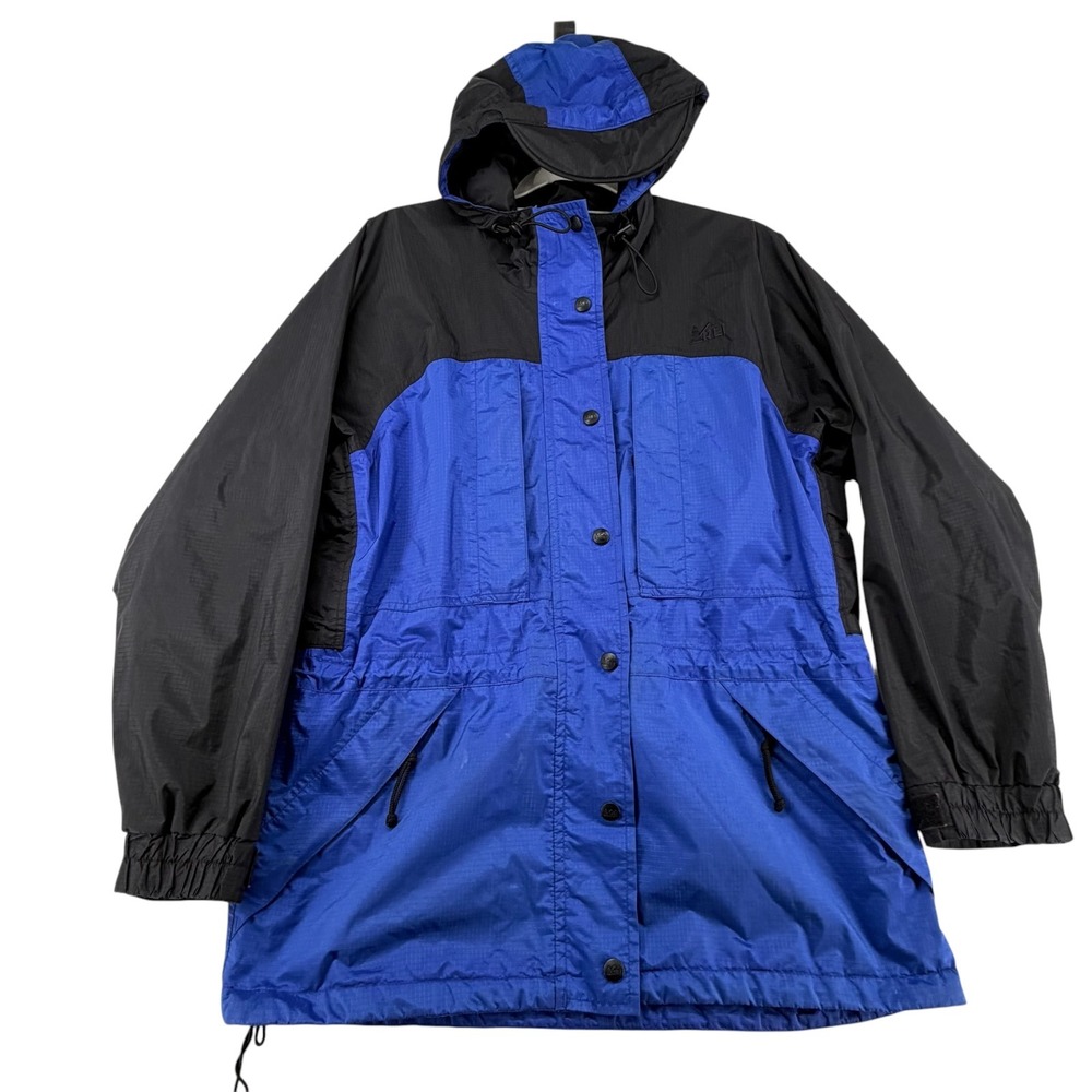 Vintage REI Gore-Tex Rain Parka Hooded Jacket Womens Small Waterproof Blue Black